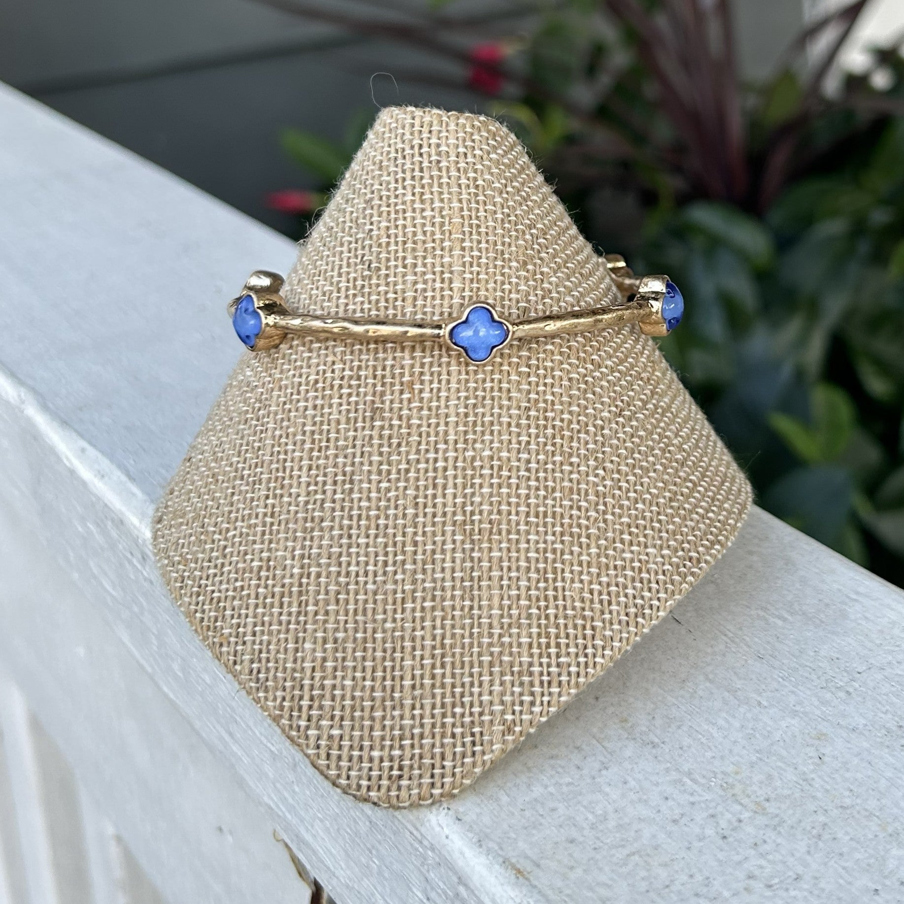 Gold Bangle Bracelets with Colored Clover Accents