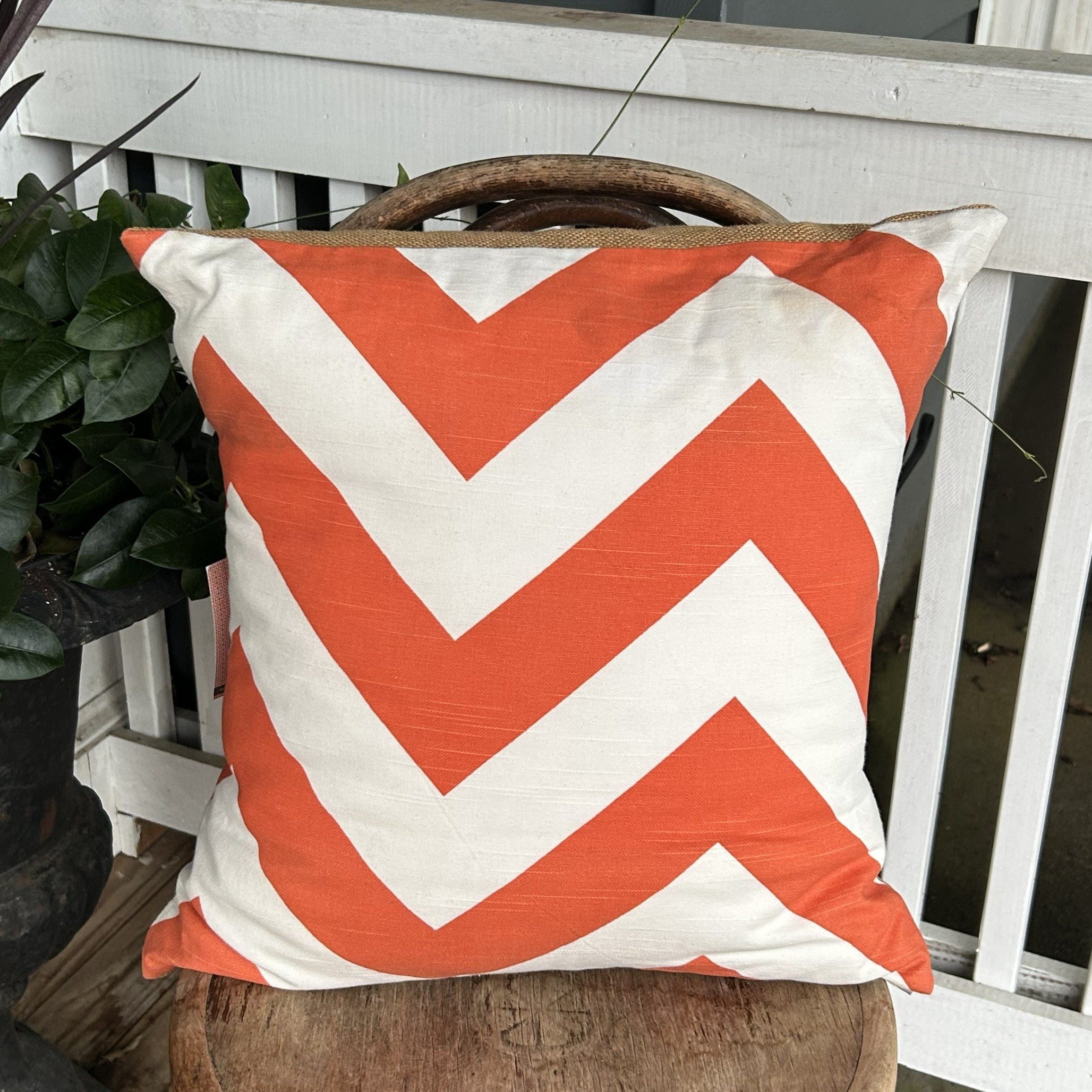 Orange & Cream Chevron Pillow
