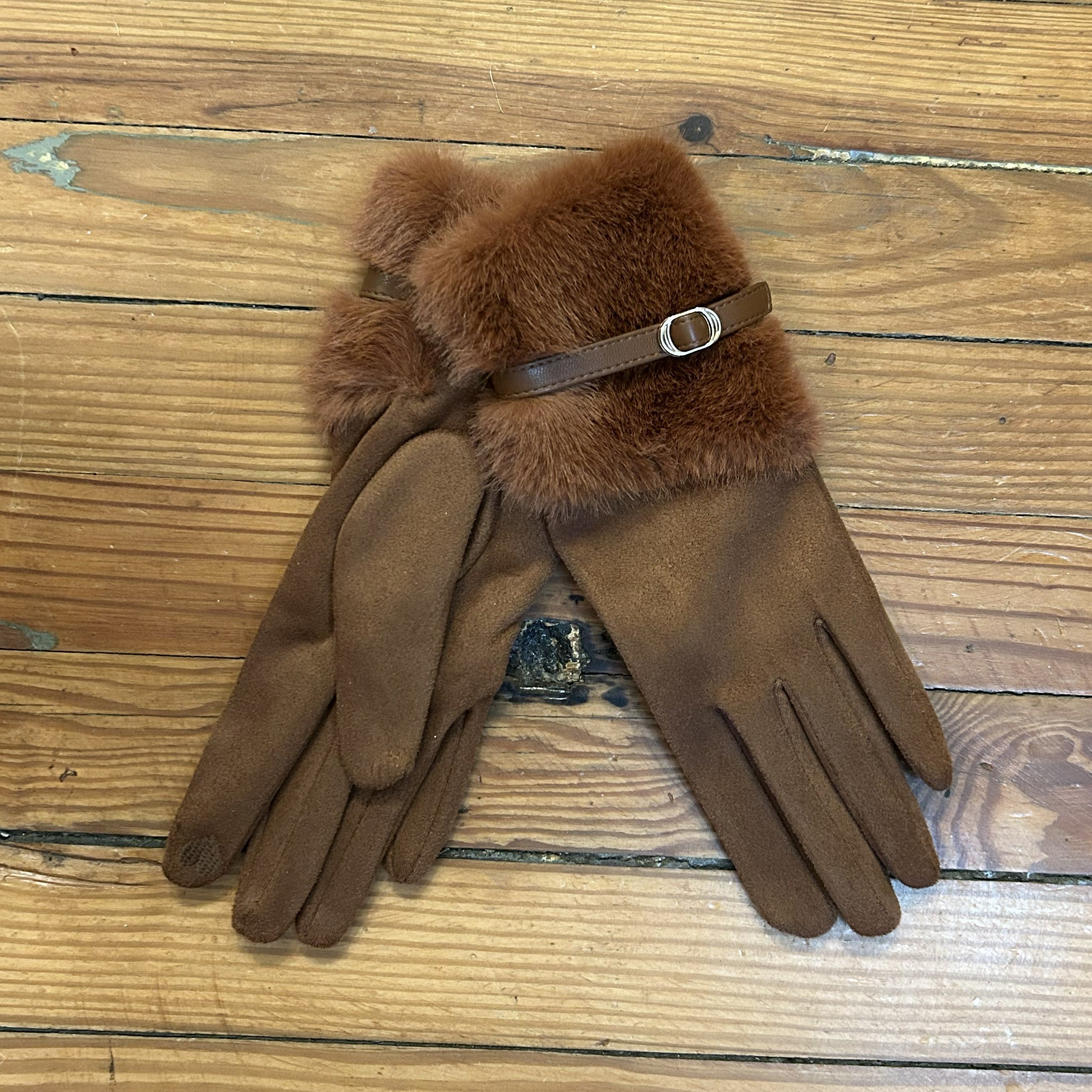 Fur Trimmed Gloves with Touch Screen Functionality - PP