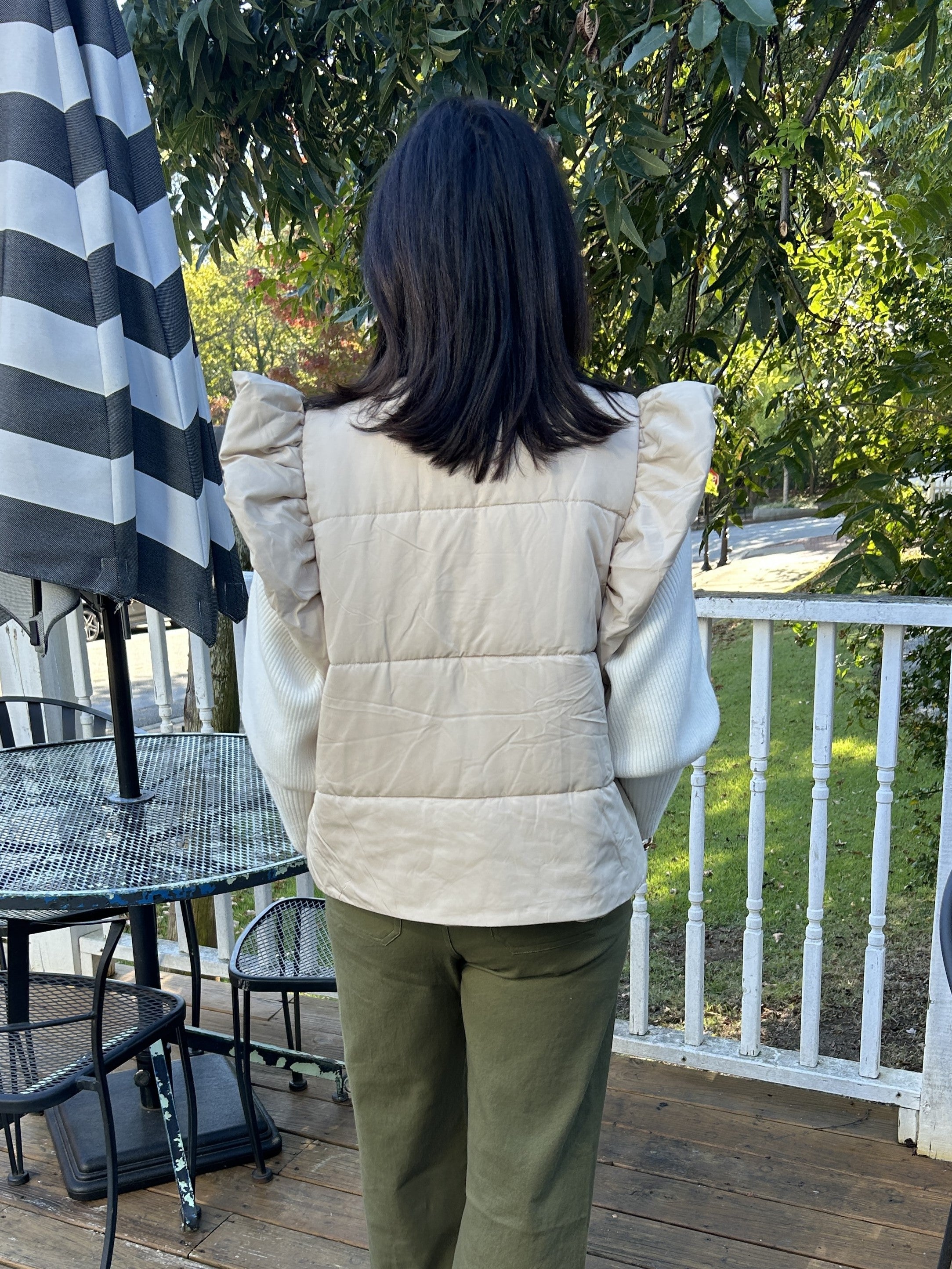 Beige Puffy Vest with Side Pockets — Carolee's