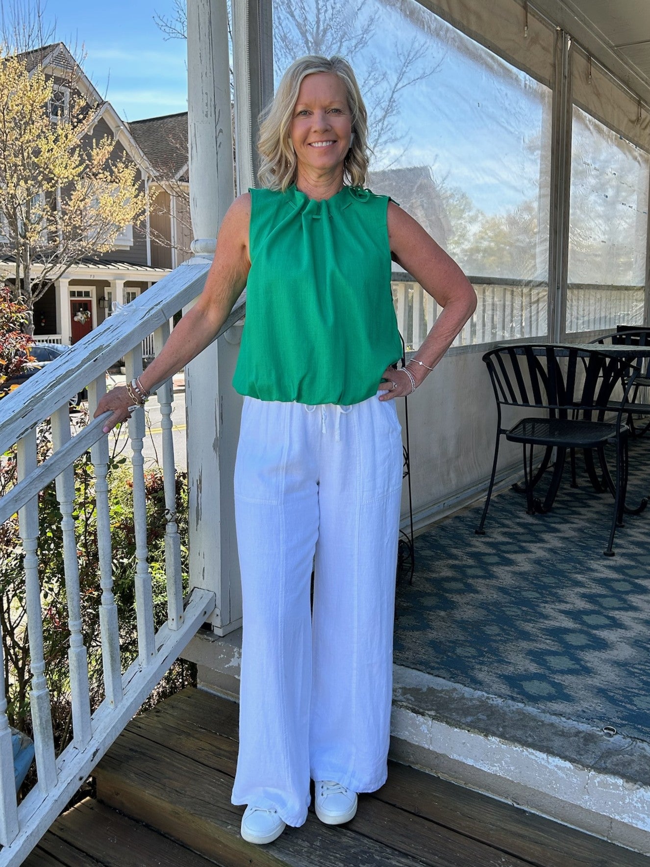 Sleeveless Top with Gathered Neck