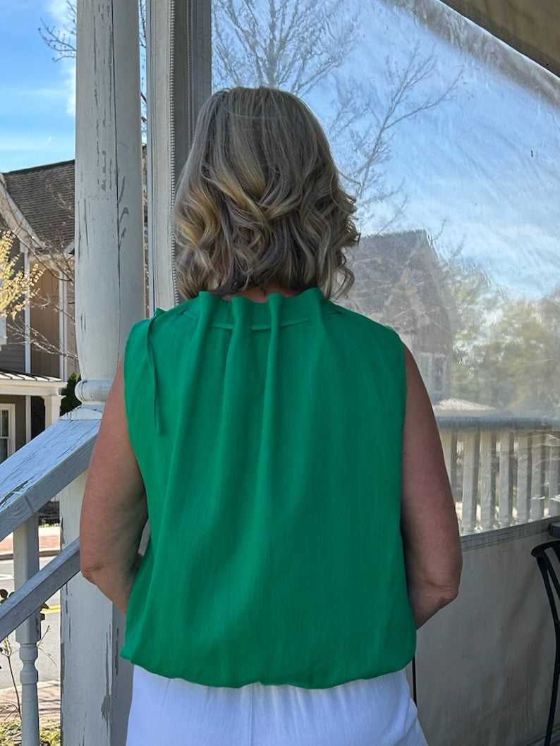 Sleeveless Top with Gathered Neck