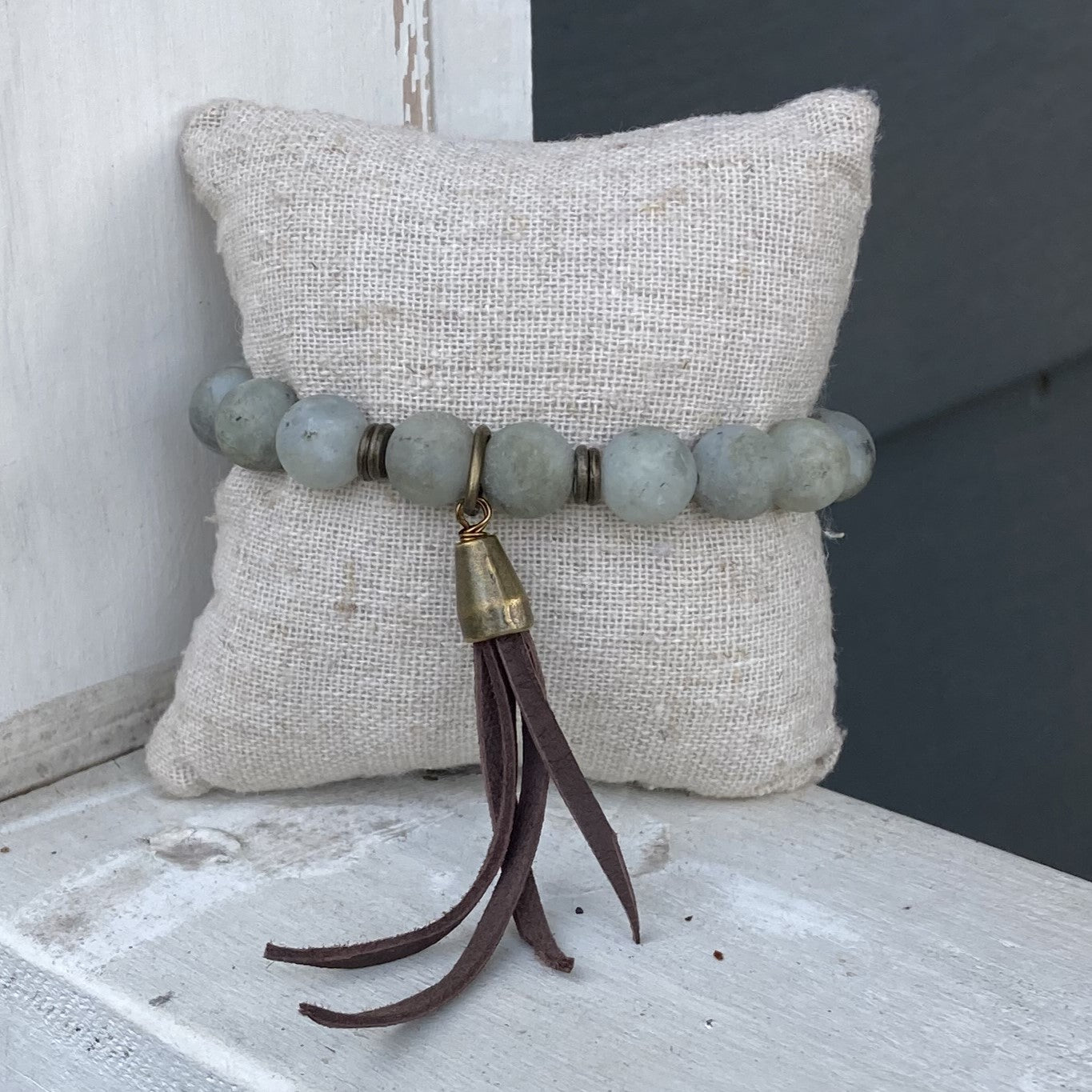 Earth Tone Beaded Bracelets with Leather Tassel