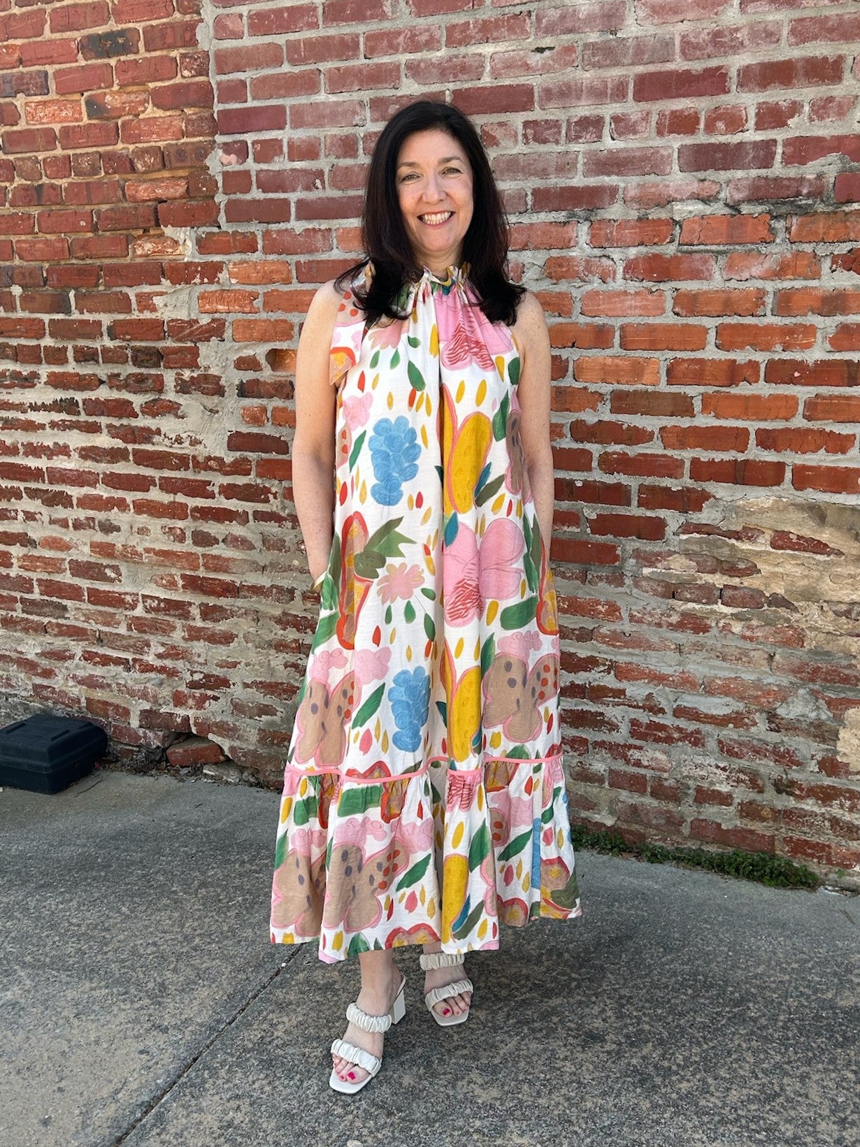 Sleeveless Abstract Print Midi Dress