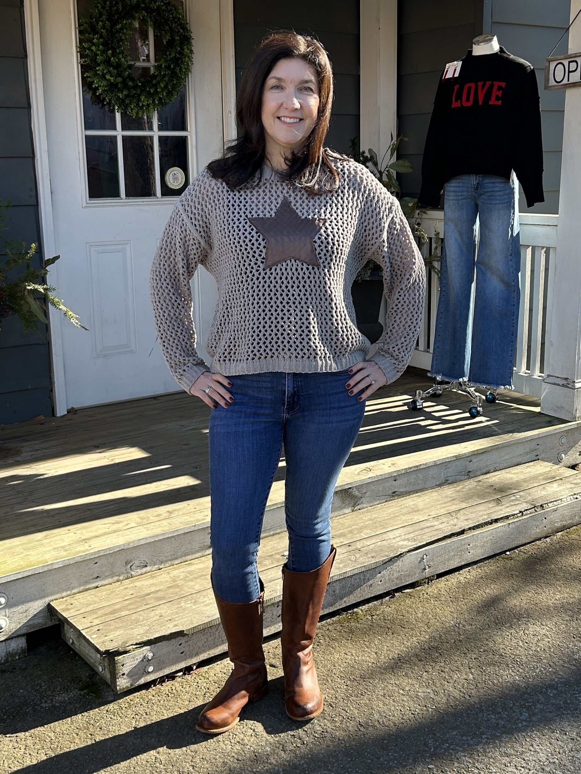 Star Accented Crocheted Sweater