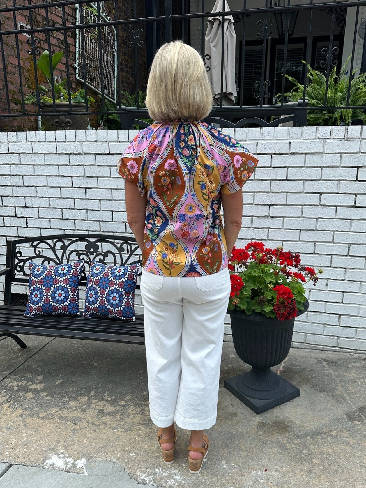 Floral Top w/ Striped Placket
