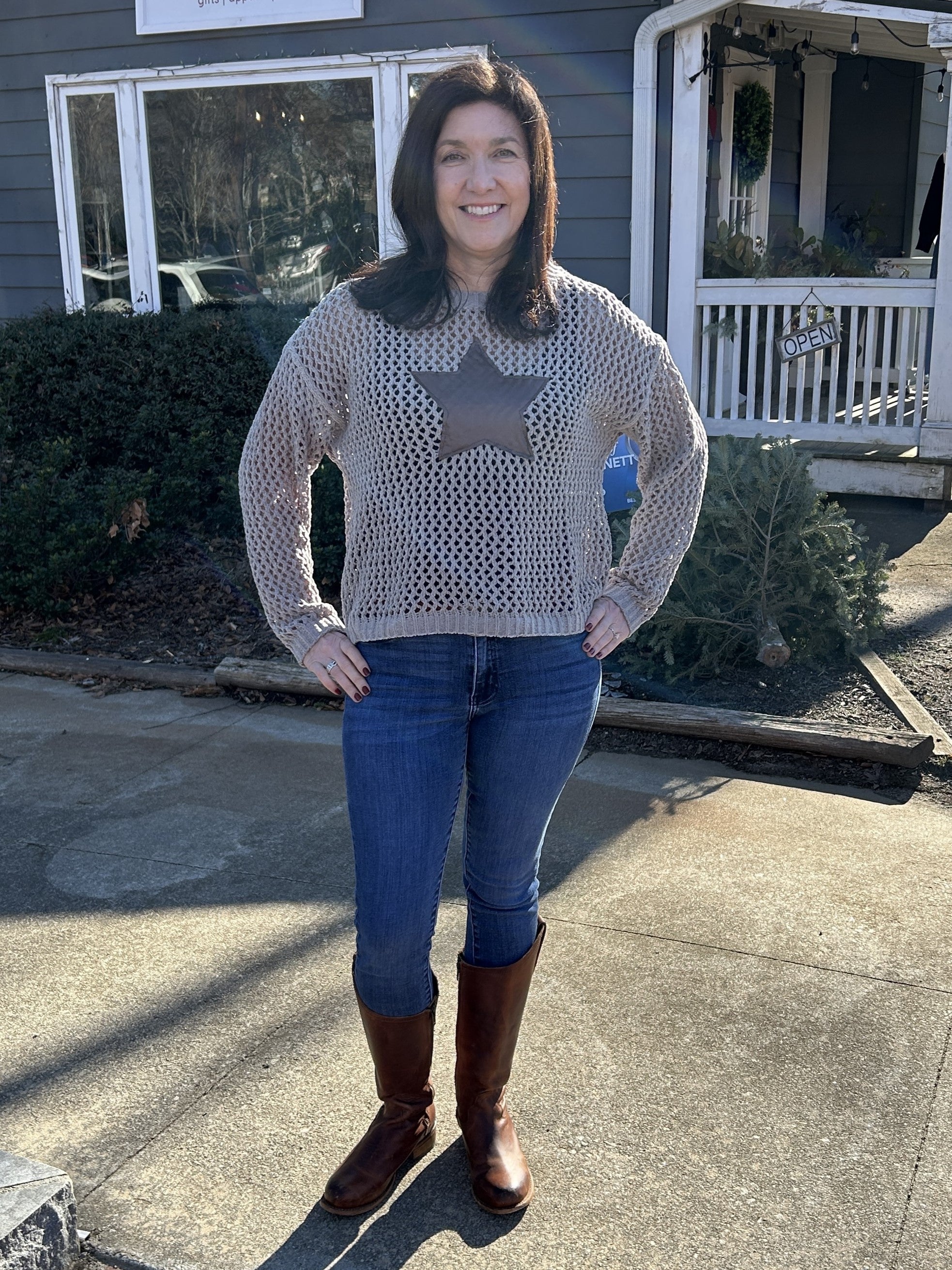 Star Accented Crocheted Sweater