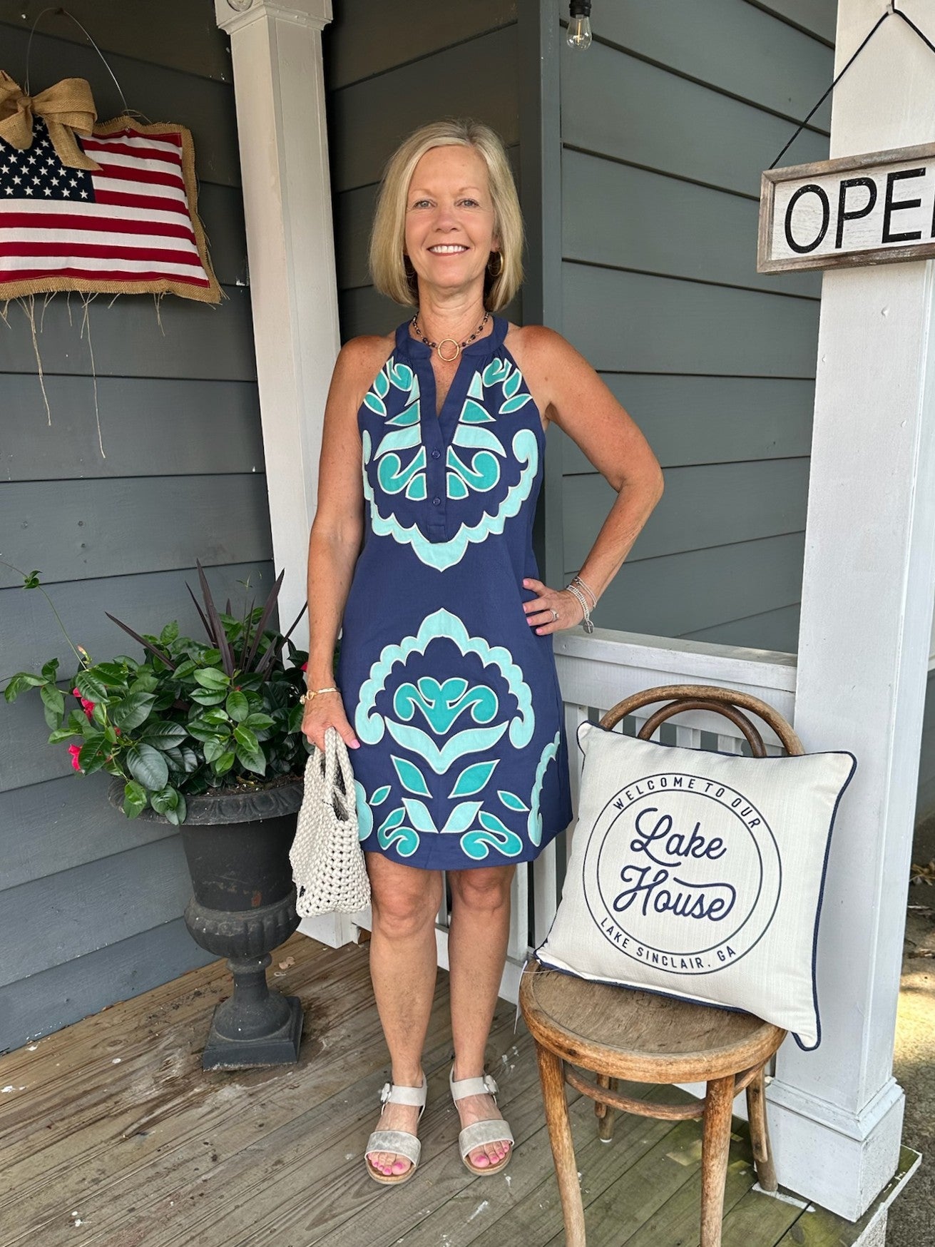 Embroidered Sleeveless Dress in Blue