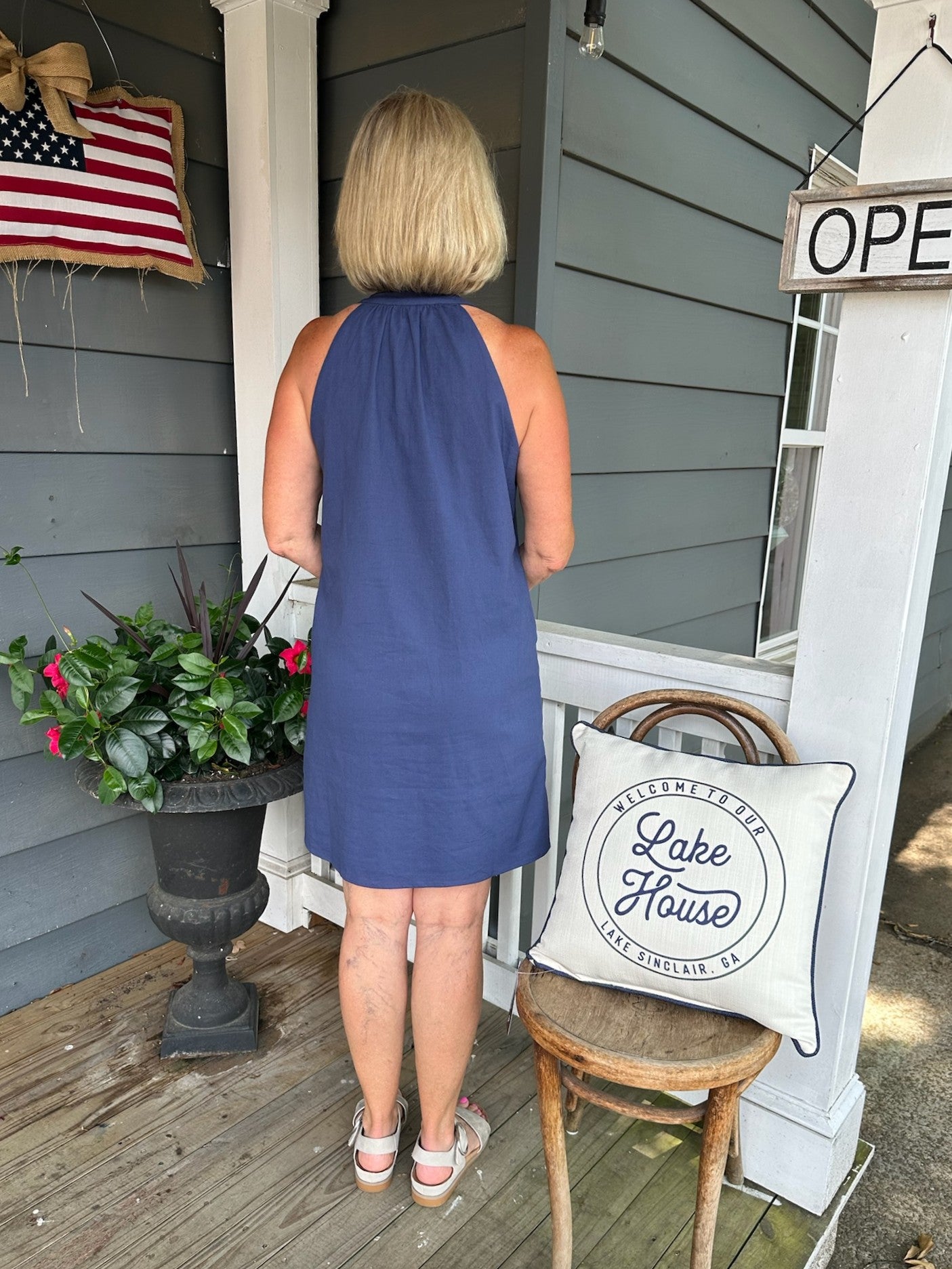 Embroidered Sleeveless Dress in Blue