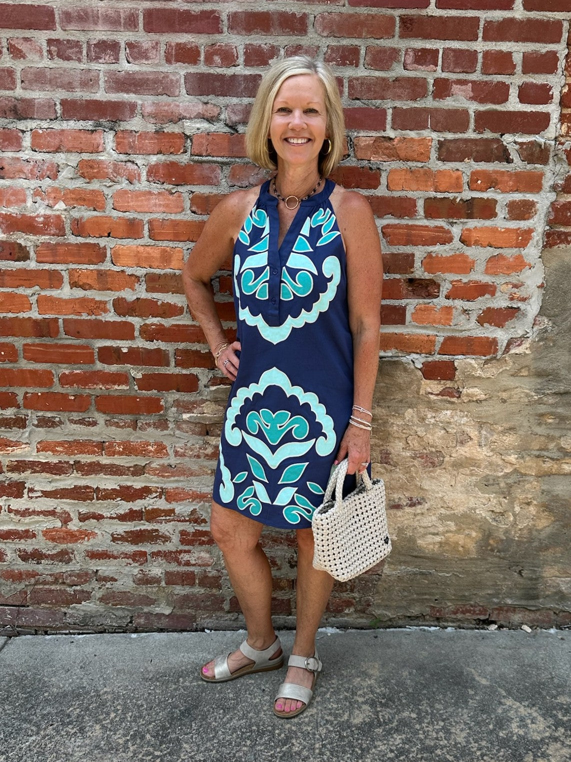 Embroidered Sleeveless Dress in Blue