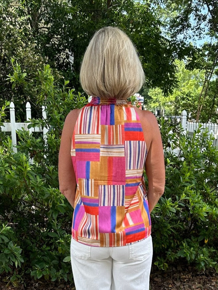 Multi Colored Sleeveless Top w/ Block Design