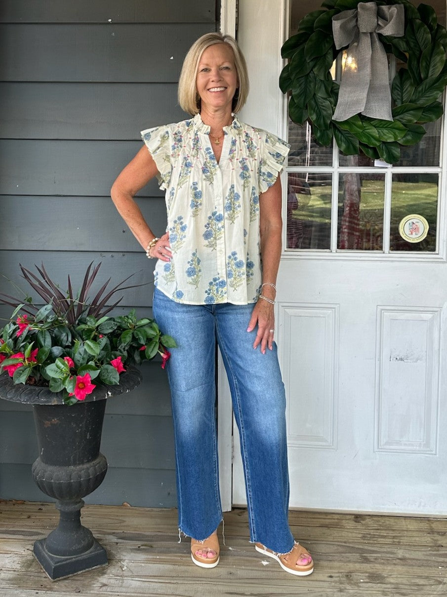 Flutter Sleeve Floral Pattern Top