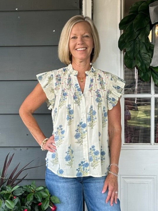 Flutter Sleeve Floral Pattern Top