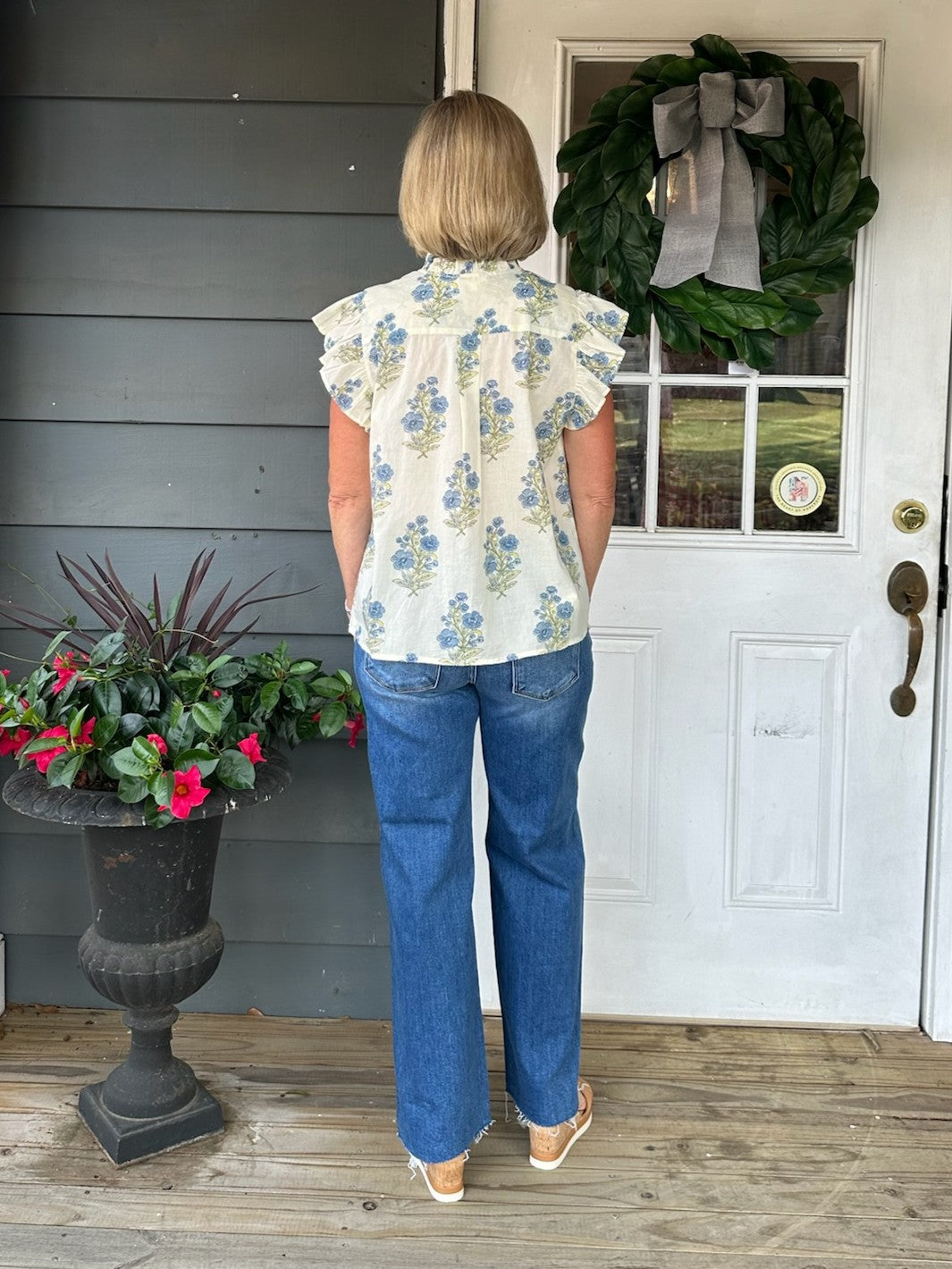 Flutter Sleeve Floral Pattern Top