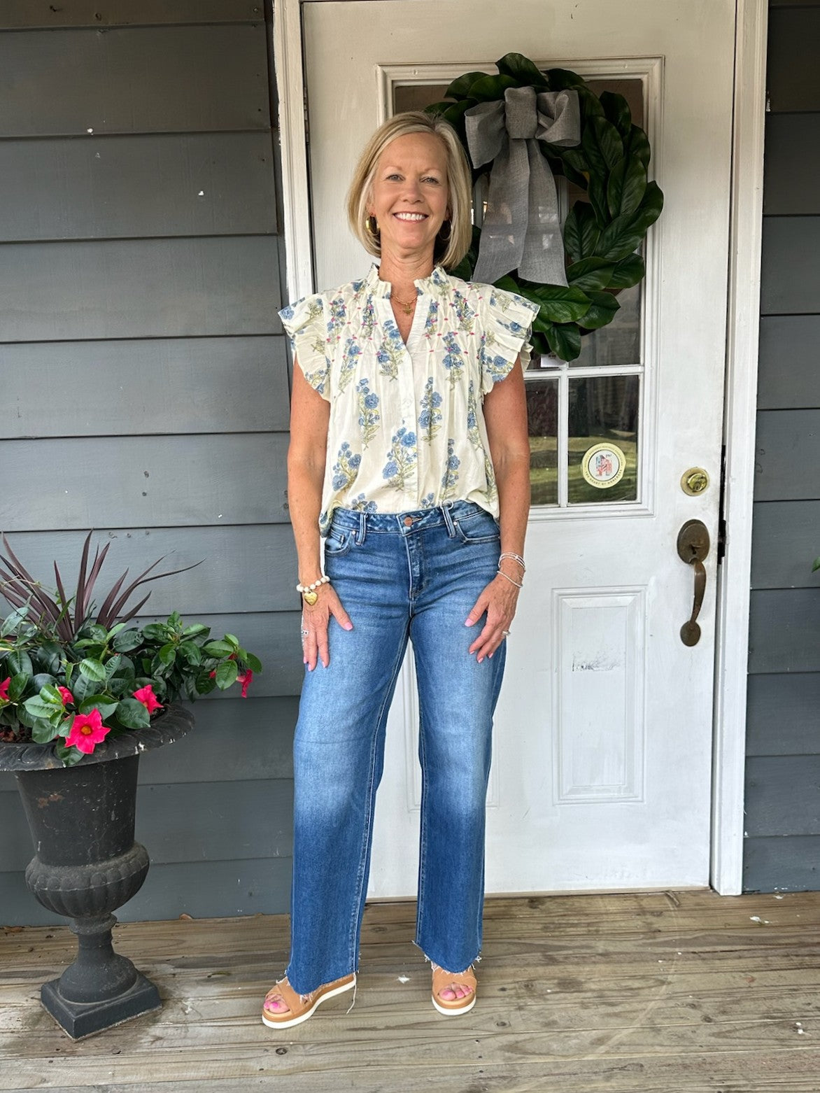 Flutter Sleeve Floral Pattern Top