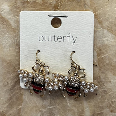 Feel the buzz of these eye-catching Pearled Bee Earrings, featuring a classic a black and gold striped design with delicate wire earrings and shimmering pearls. Crafted with gold hardware for an elegant and timeless look. These are also perfect for those GA Tech fans!