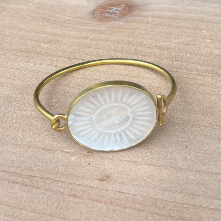 Zahara Brass Hinge Bracelet with Mother of Pearl Sunburst