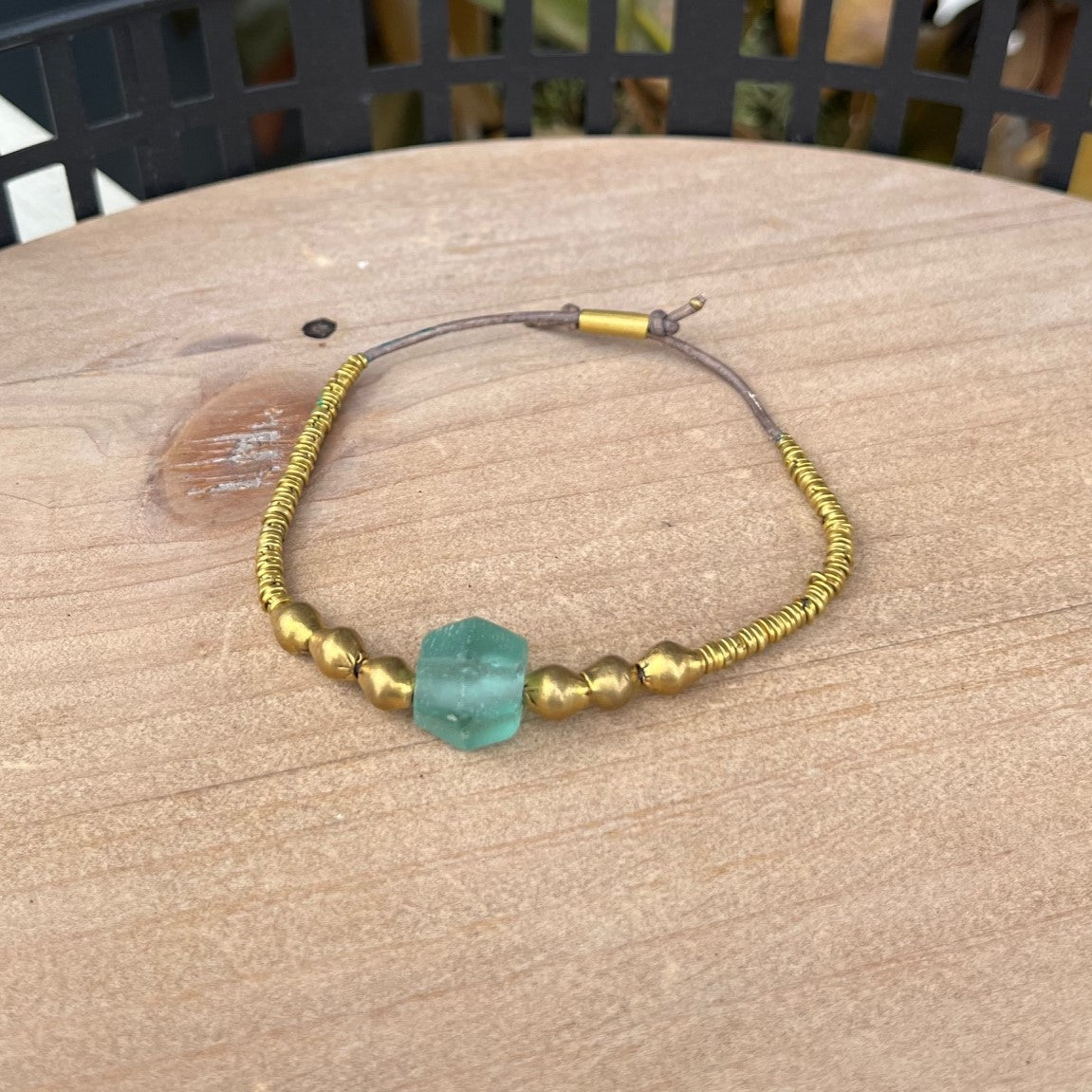 Sea Glass Beaded Brass Bracelet