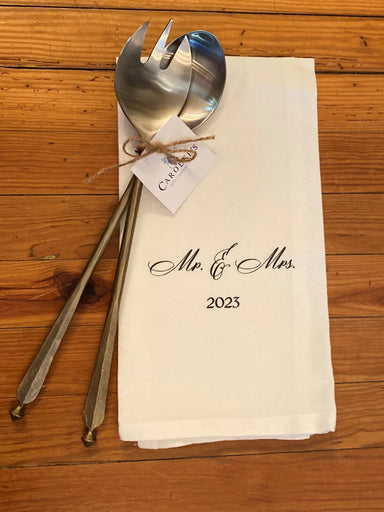 This tea towel is the sweetest gift for a bride or couple who get married in 2023! The newly married couple will enjoy it as a cute reminder of their wedding day as they use it in their kitchen.  Details:   ​100% Cotton Dimensions 20x25 inch