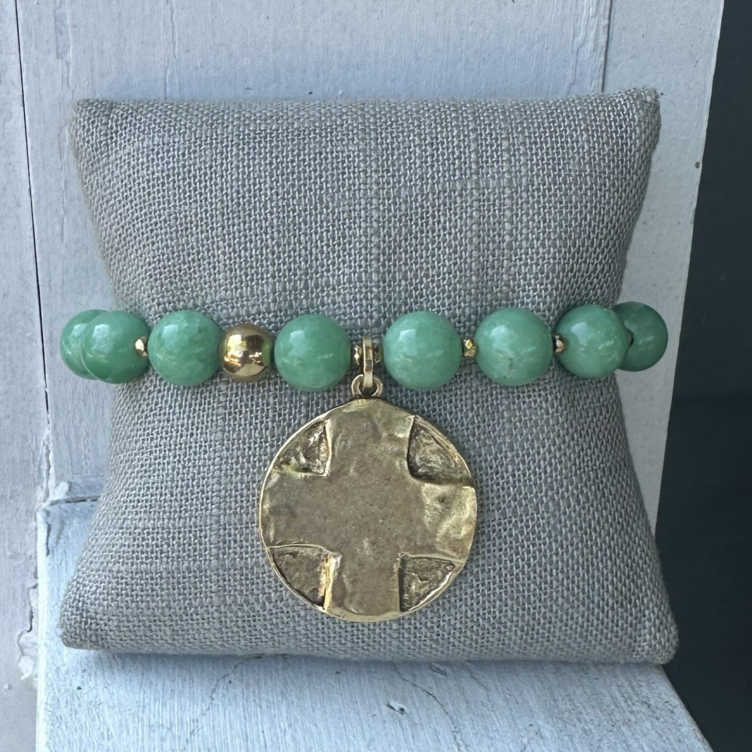 Beaded Bracelet with Cross Hammered Pendant