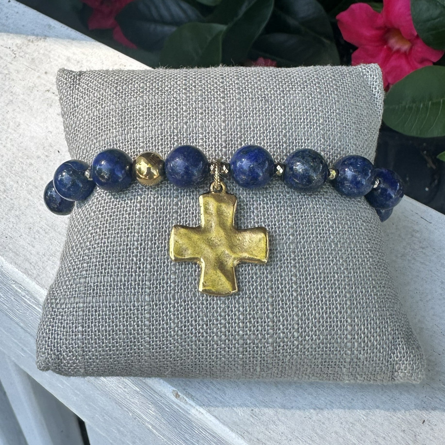 Beaded Stretch Bracelet w/ Cross Pendant