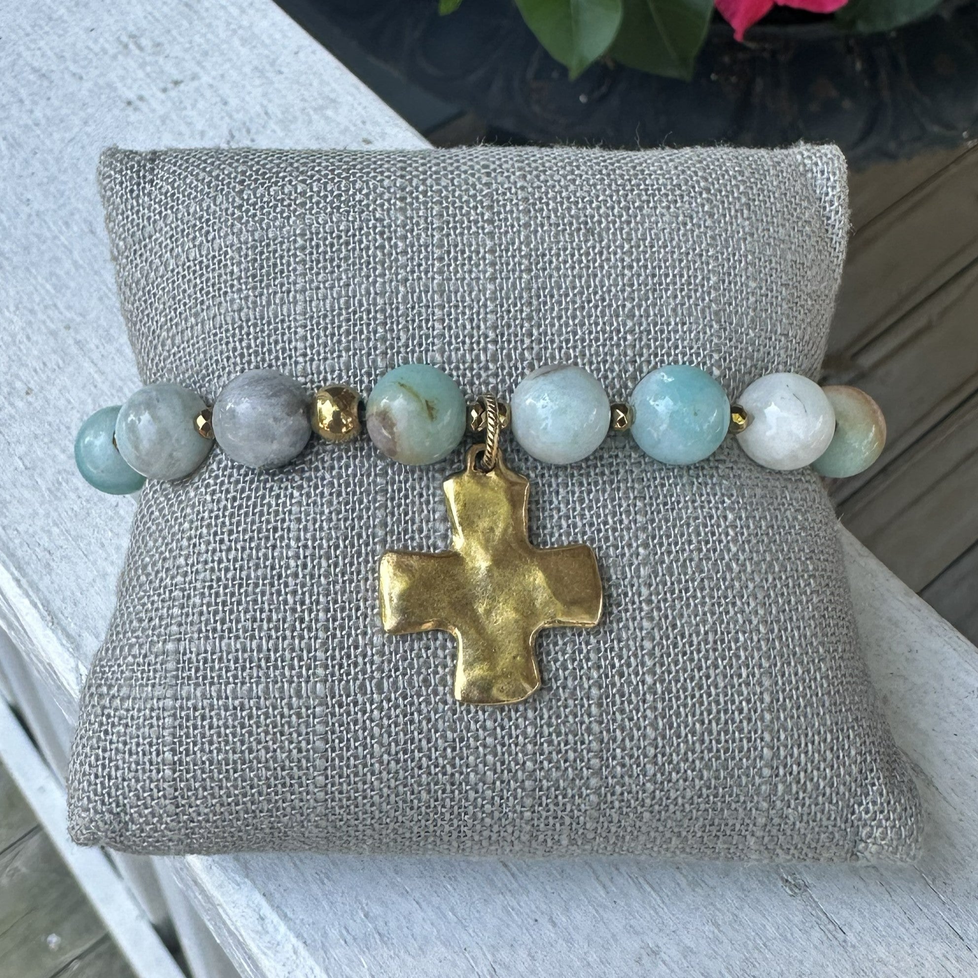 Beaded Stretch Bracelet w/ Cross Pendant