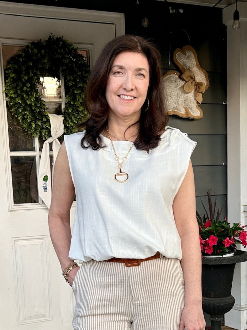 Sleeveless Top with Gathered Neck