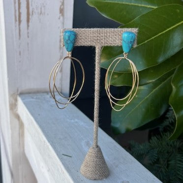 Stone and Triple Wire Earrings