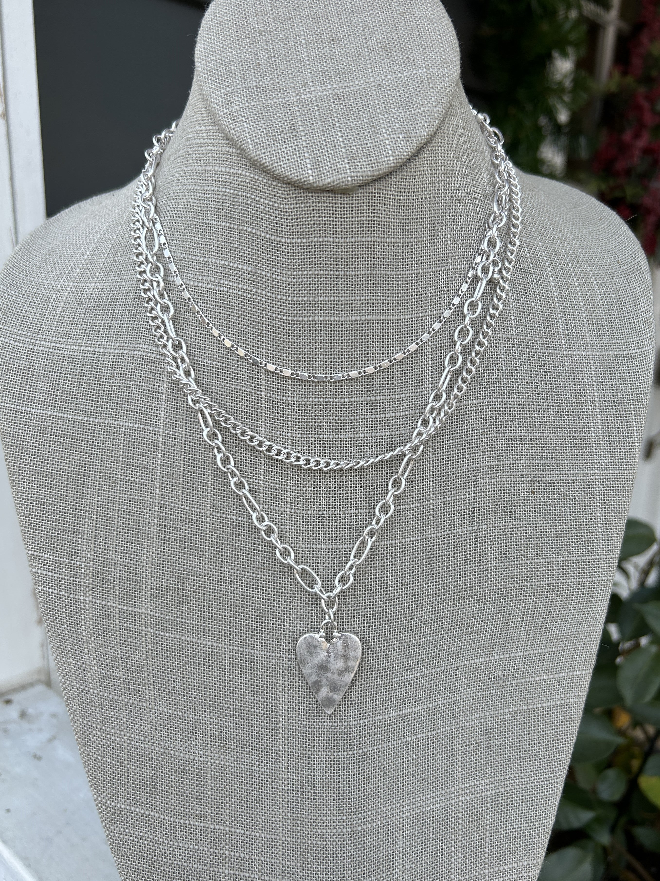 Triple Strand Necklace w/ Heart Pendant