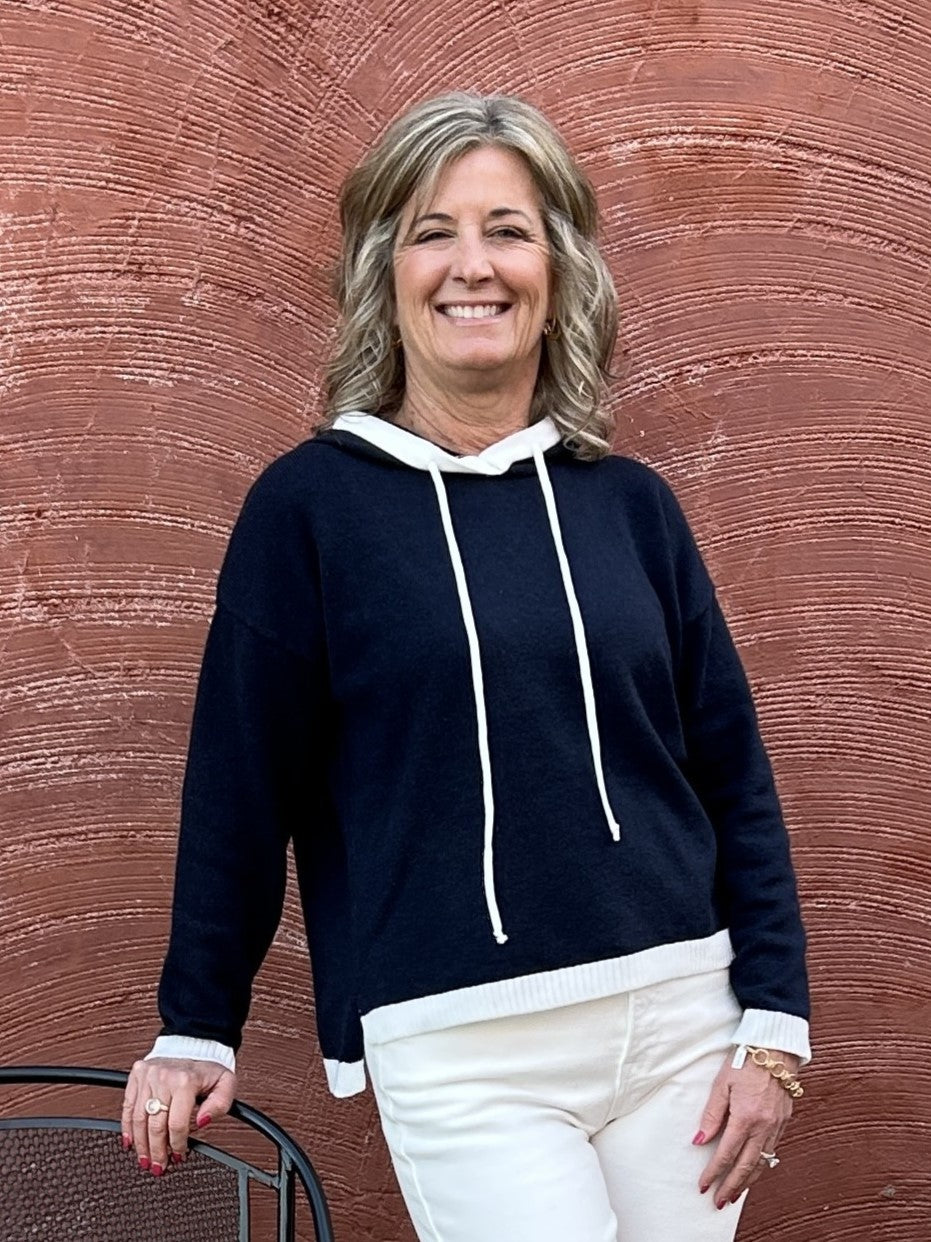 Navy and White Sweater Hoodie