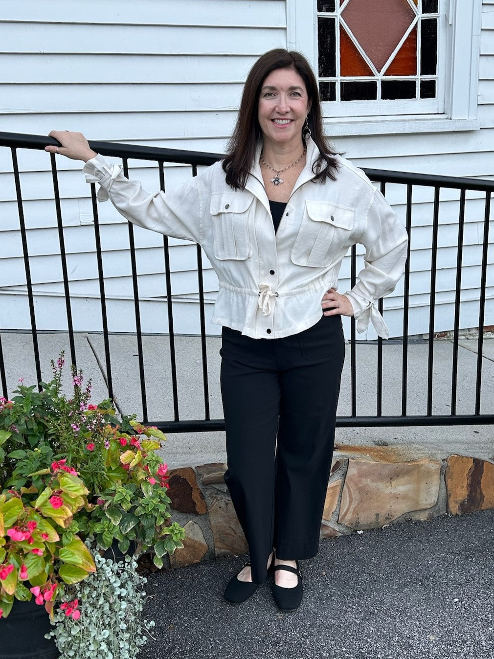 Stand Up Collar Utility Jacket w/ Drawstring Waist