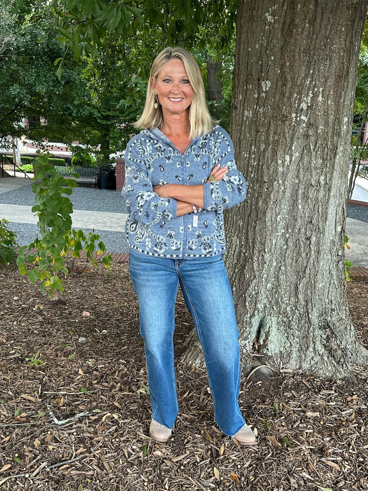 Fuzzy Knit Hoodie Cardigan in Nordic Blue