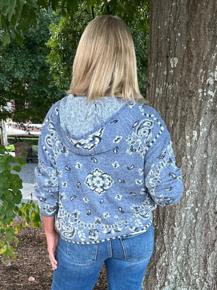 Fuzzy Knit Hoodie Cardigan in Nordic Blue
