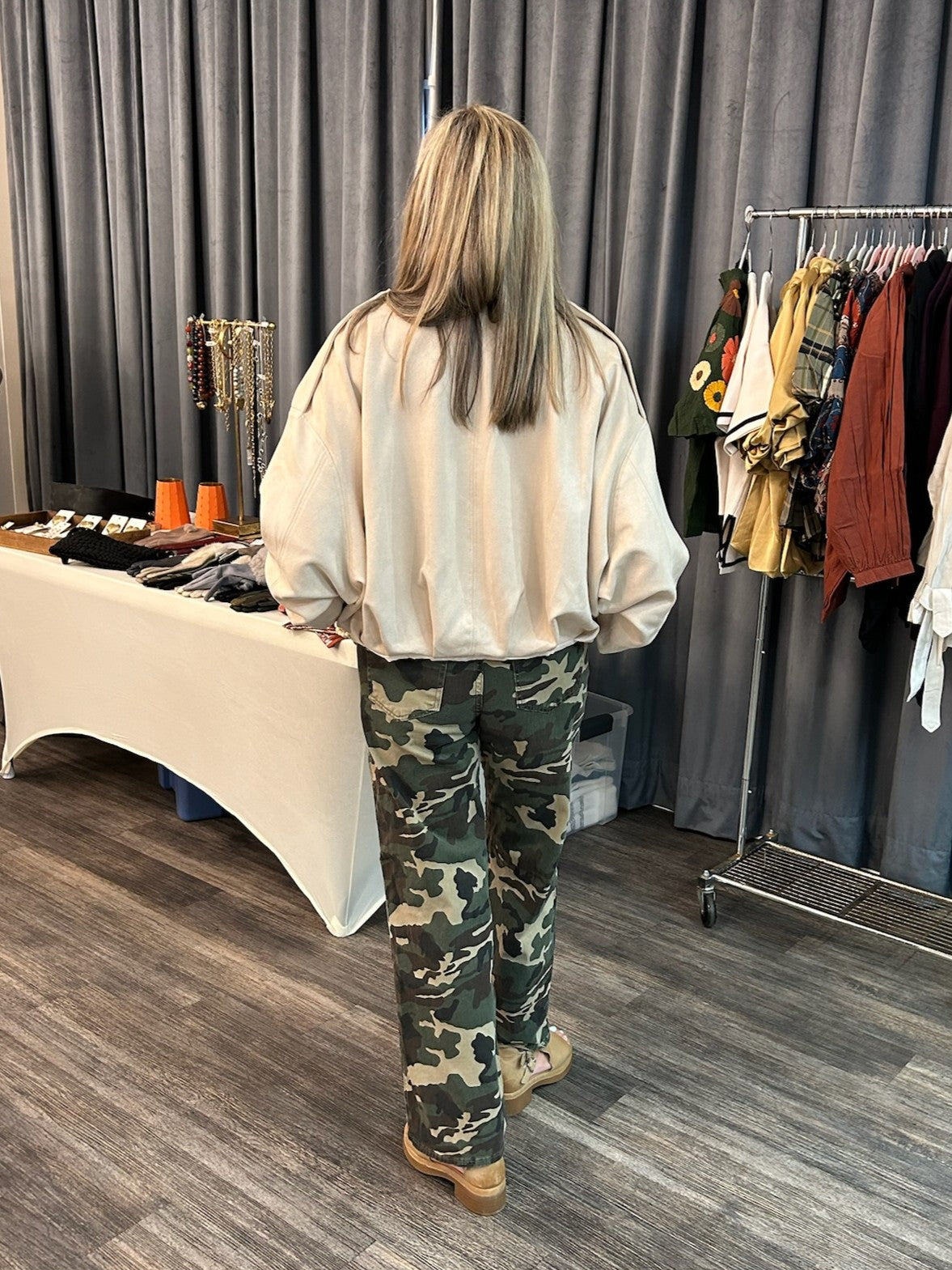 Suede Zip Up Jacket in Beige