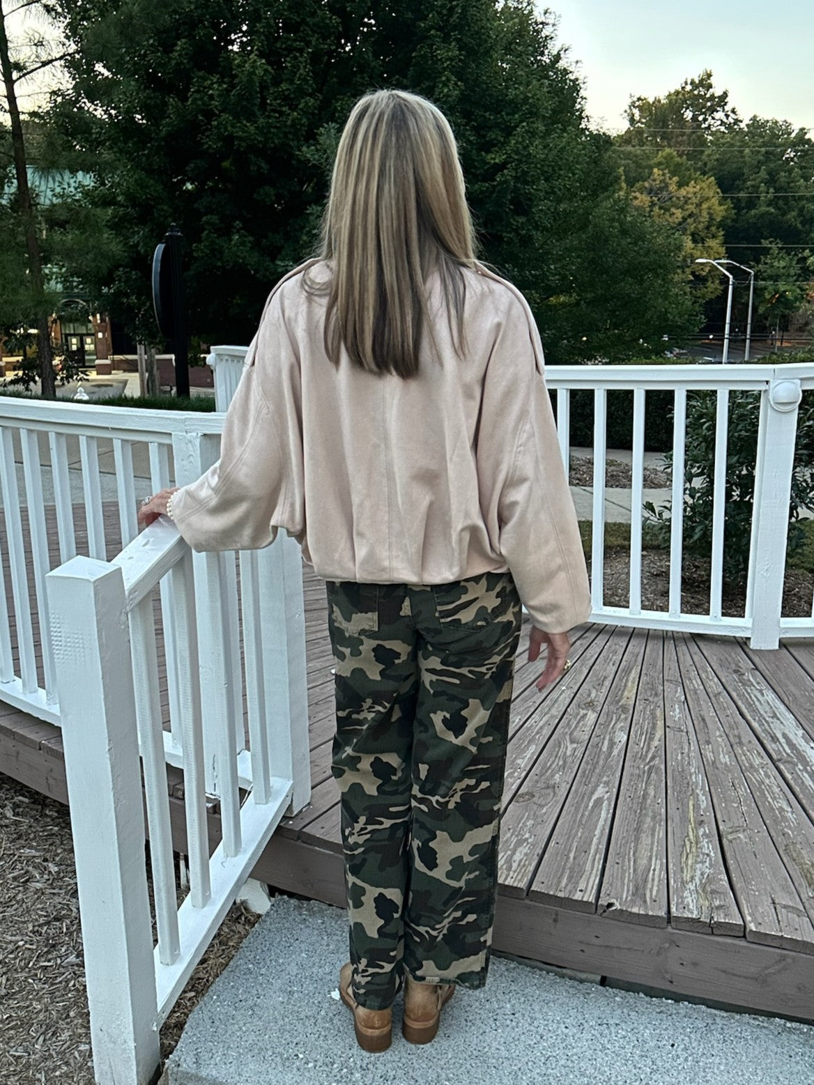 Suede Zip Up Jacket in Beige