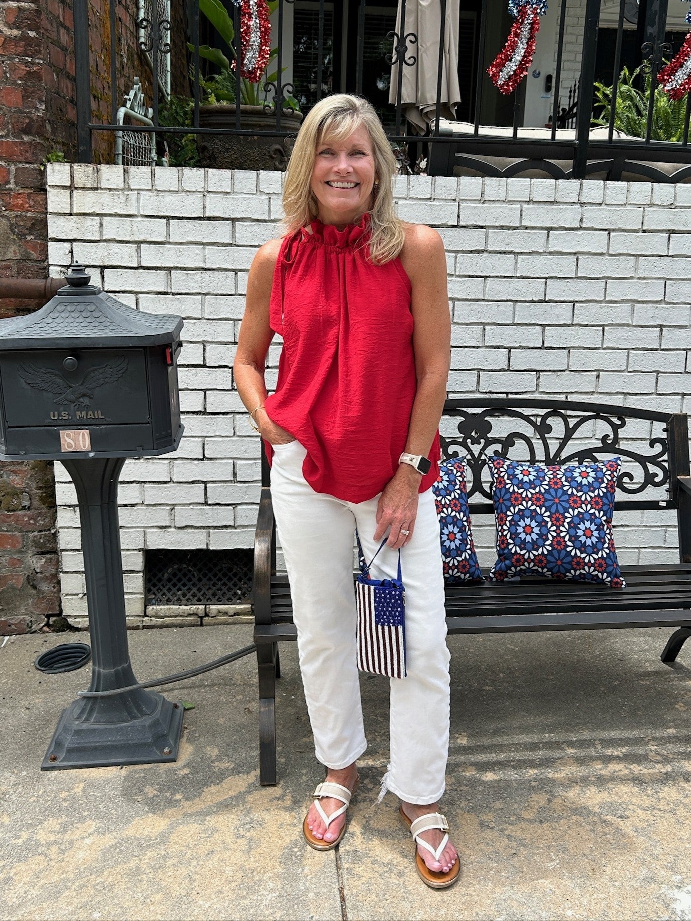Sleeveless Red Top w/ Gathered Neckline