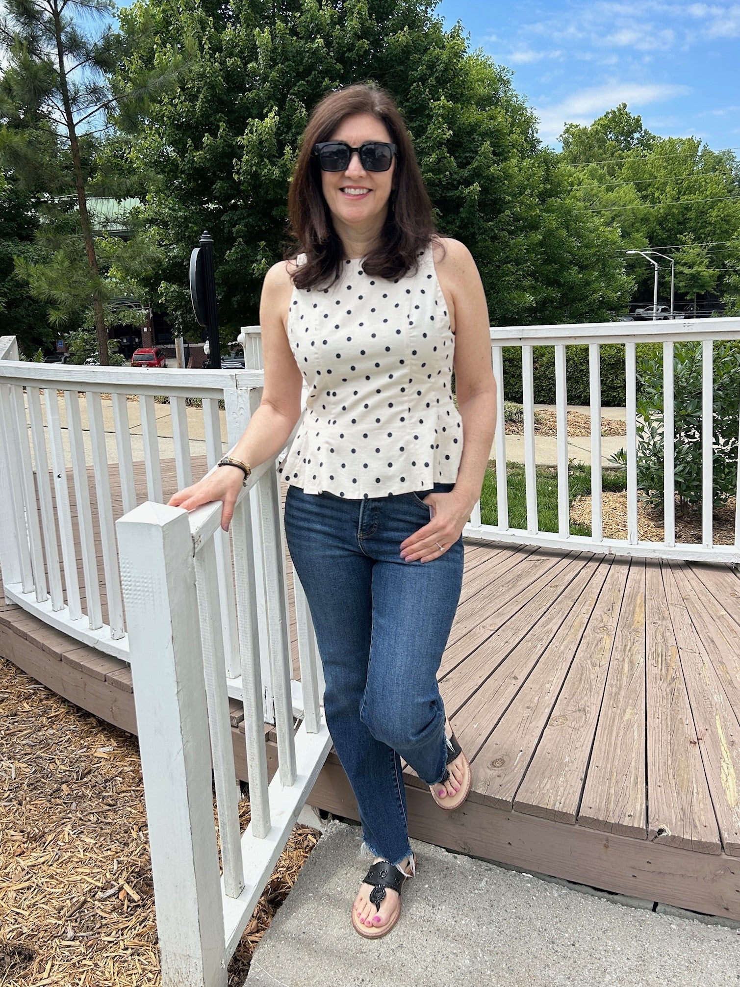Sleeveless Polka Dot Peplum Top