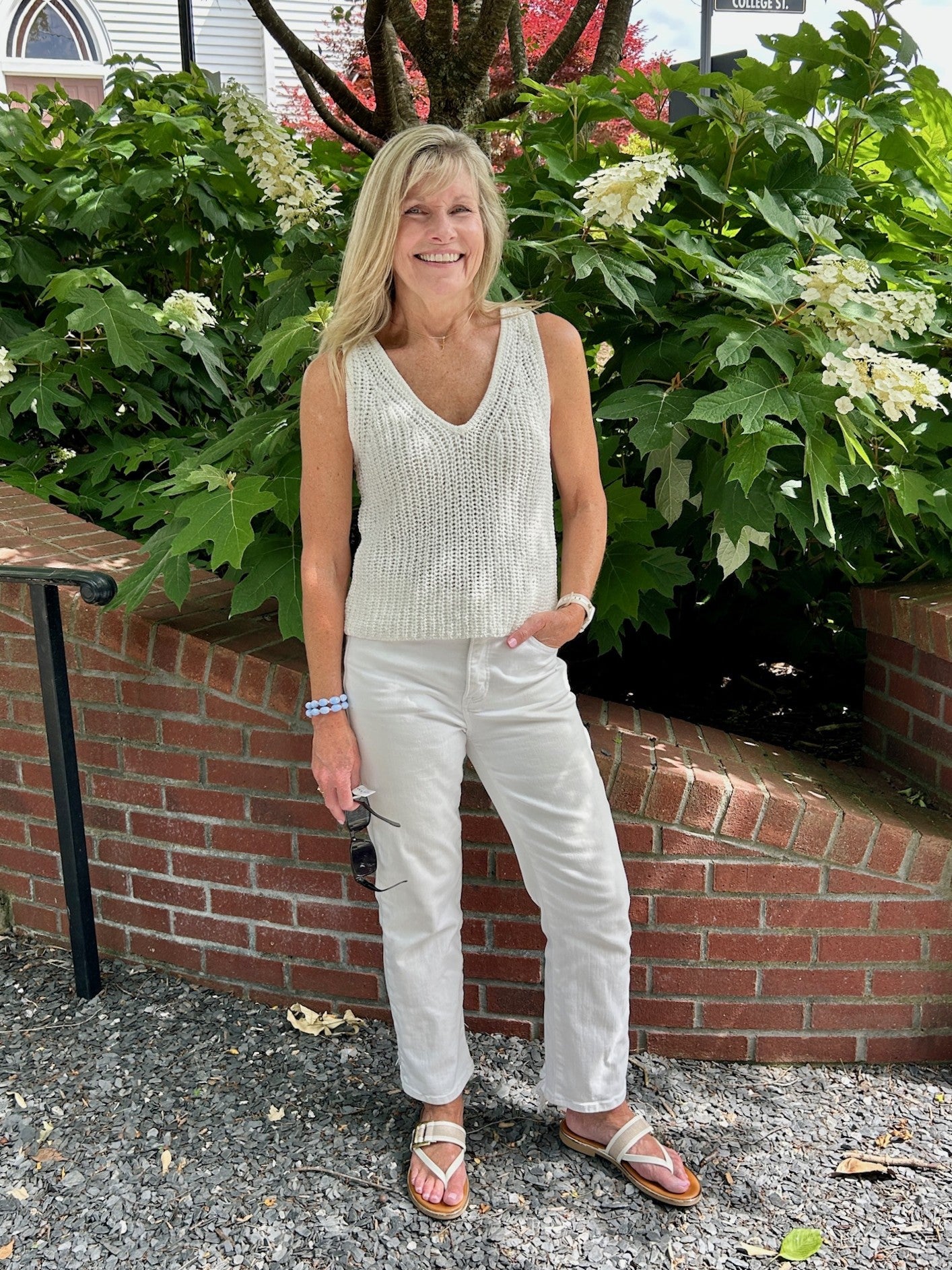 V-Neck Knitted Tank Top in White