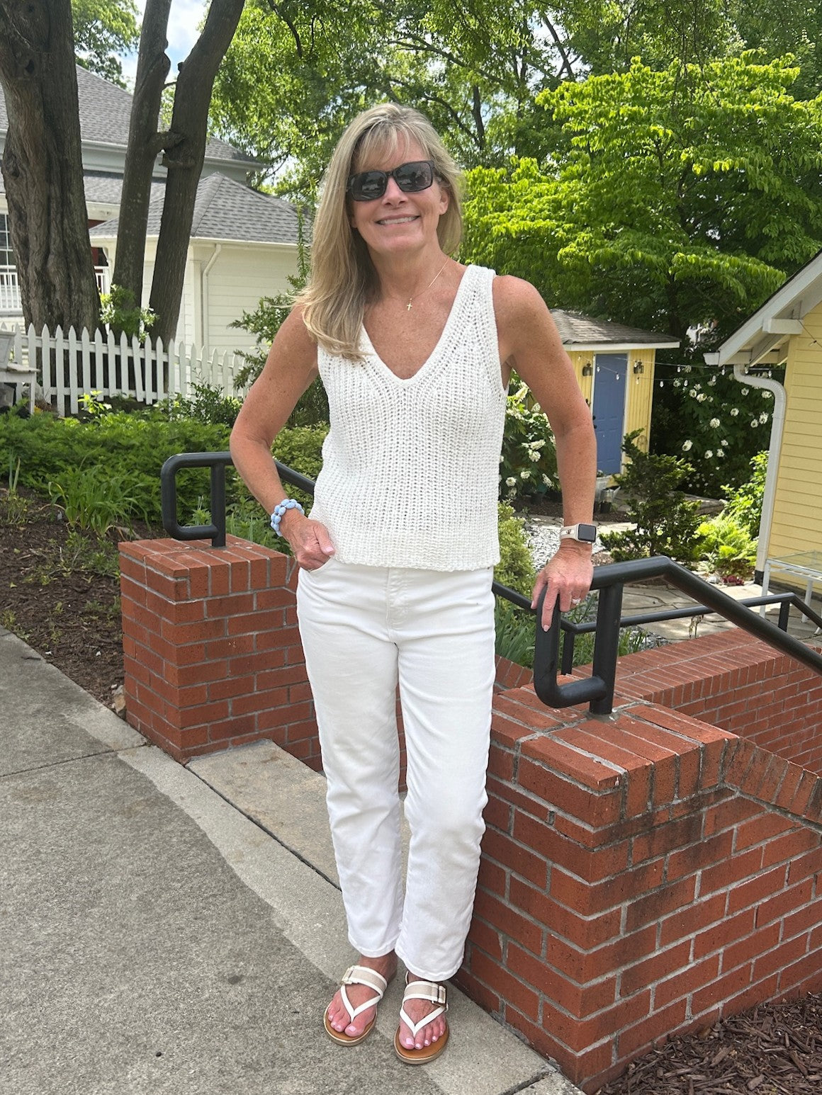 V-Neck Knitted Tank Top in White