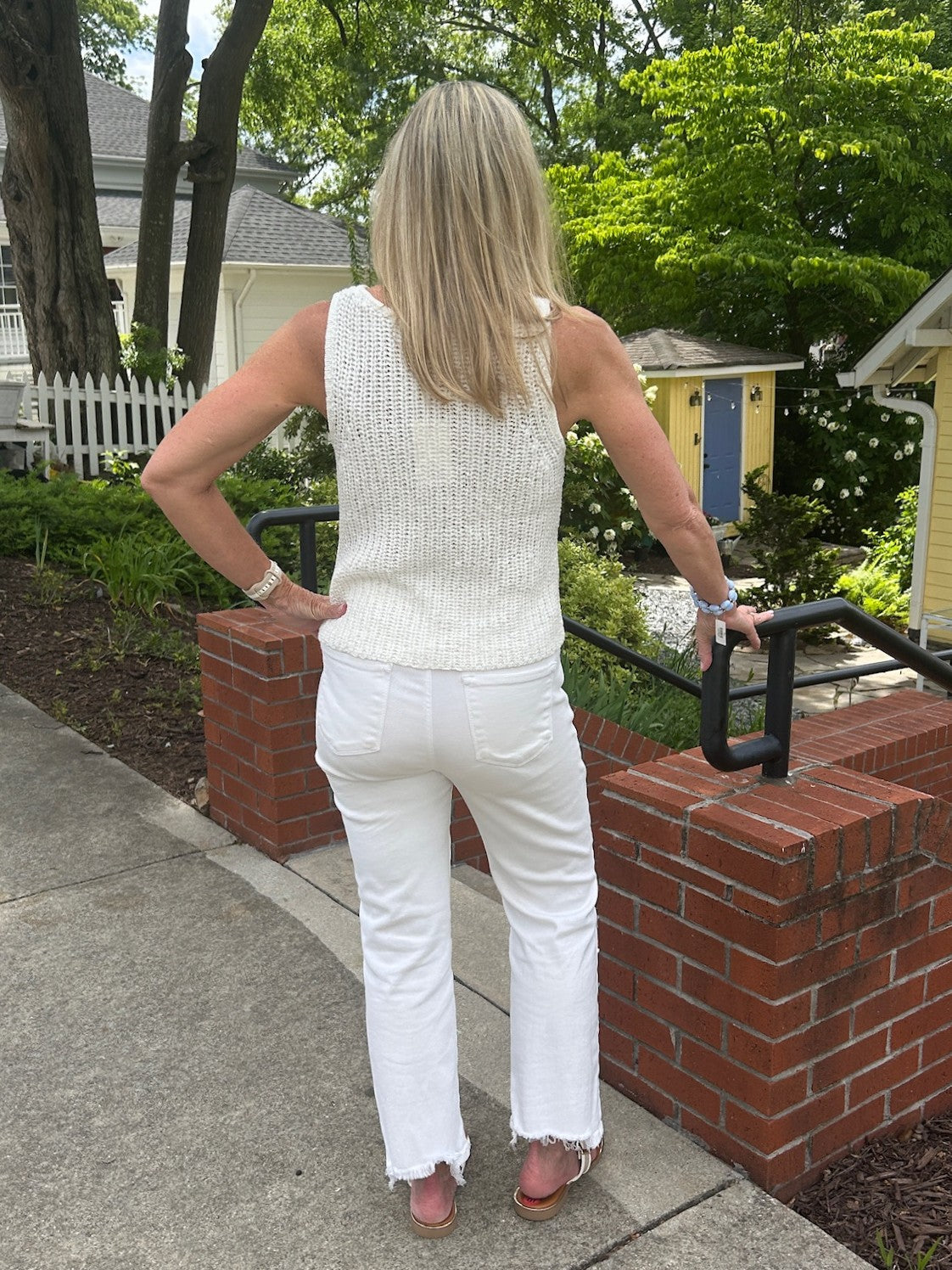 V-Neck Knitted Tank Top in White