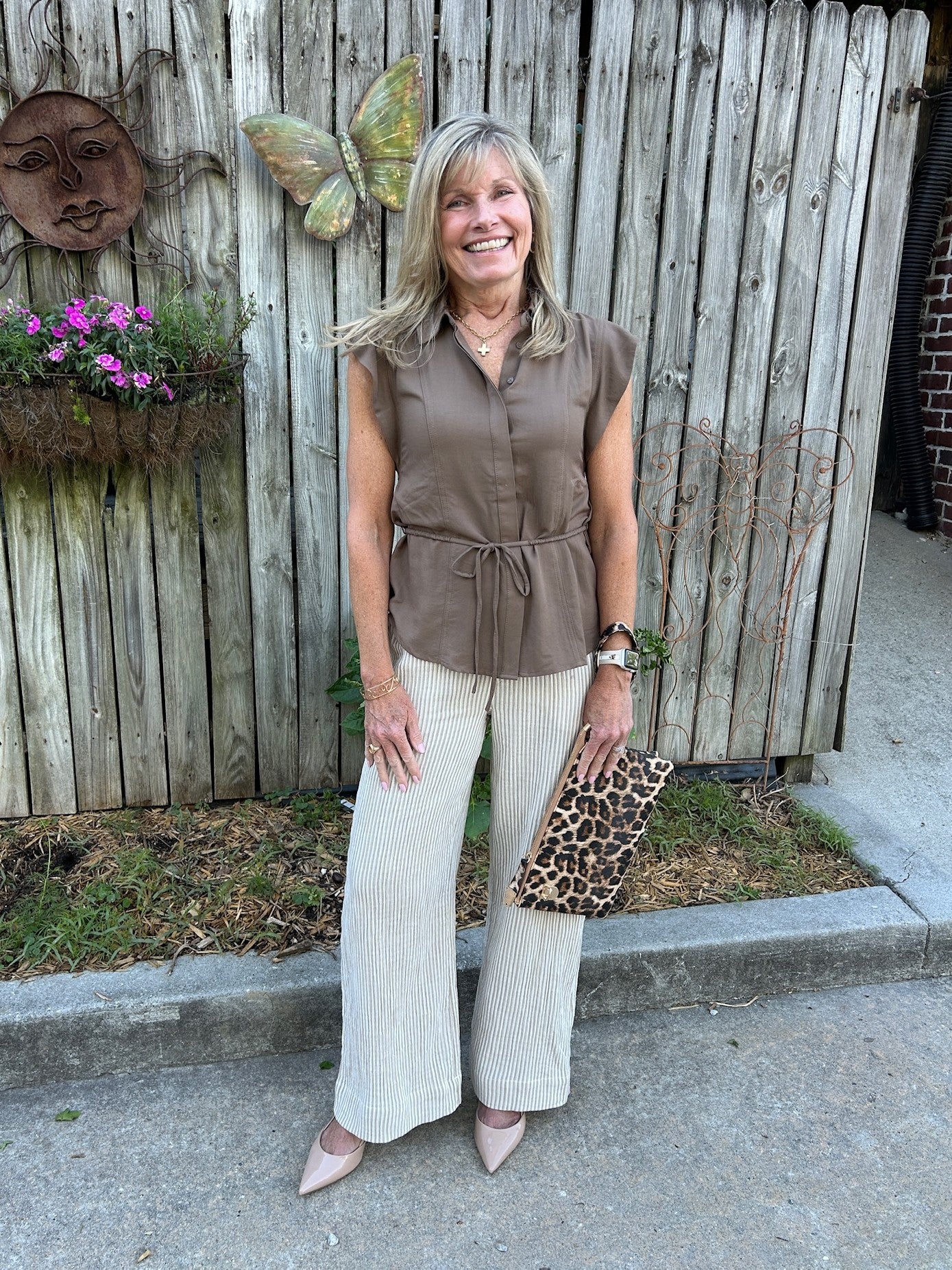 Brown Front Placket Button Down Top