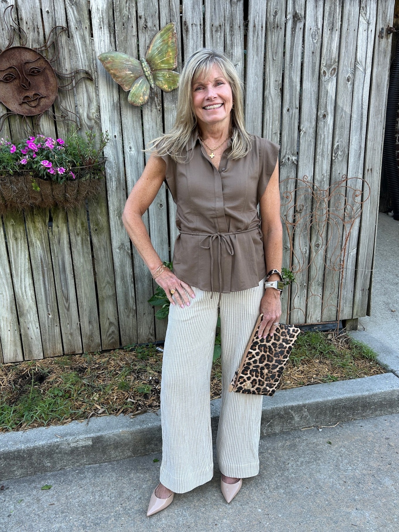 Brown Front Placket Button Down Top