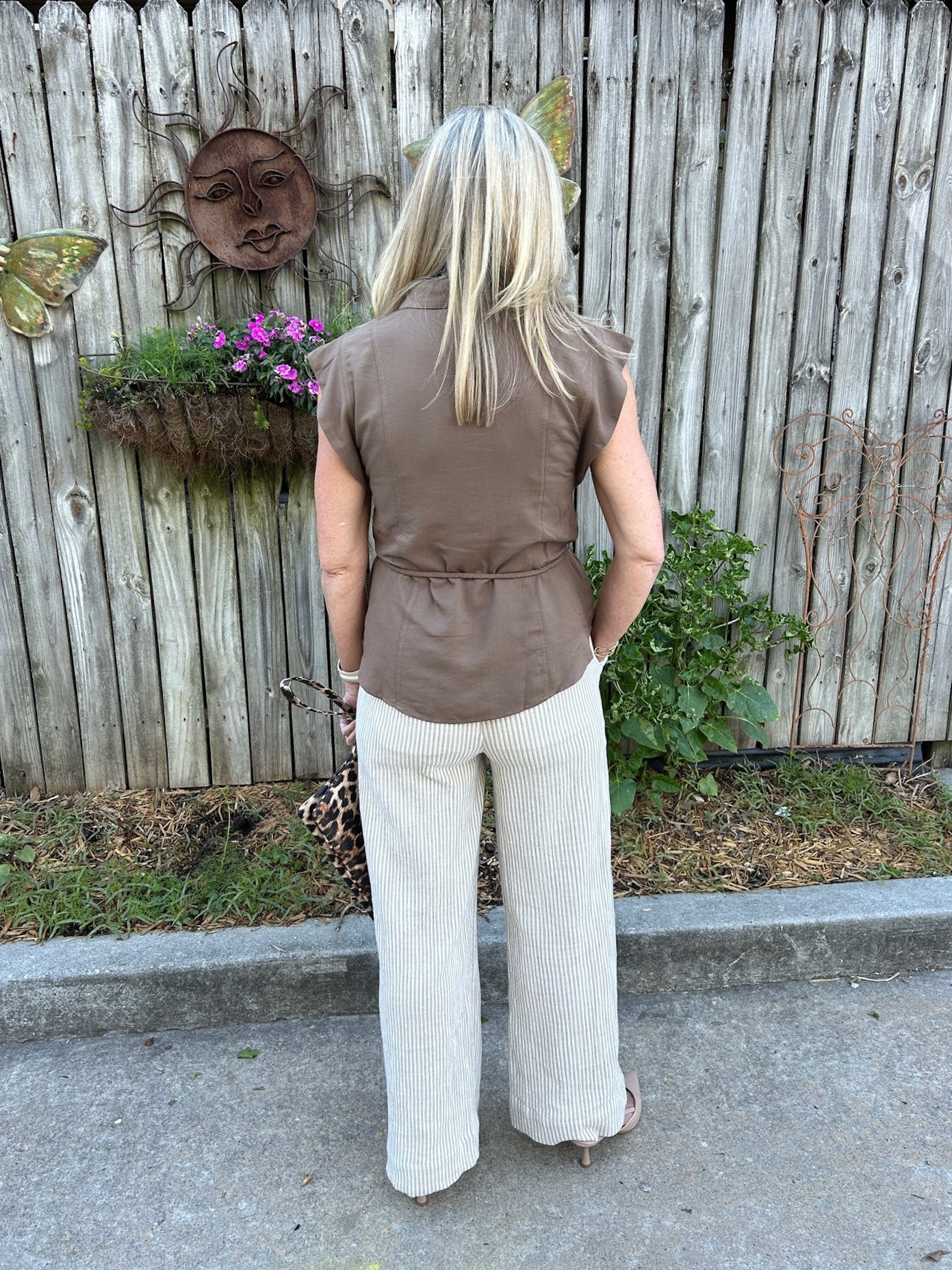 Brown Front Placket Button Down Top