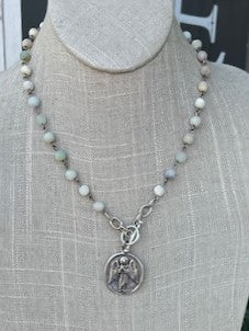 Beaded Necklace with Cross & Angel Charm