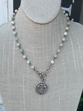 Beaded Necklace with Cross & Angel Charm