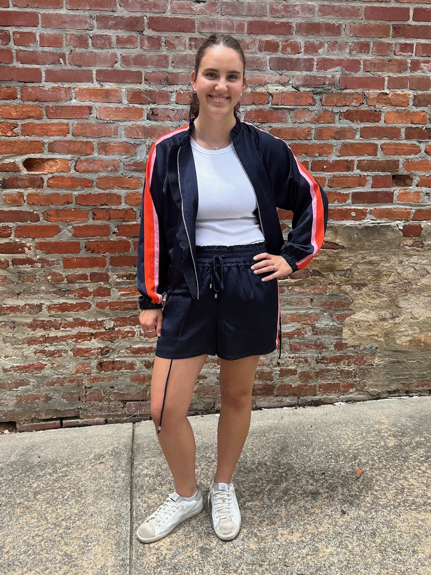 Long Sleeve Navy Track Suit Set w/ Stripe Detailing