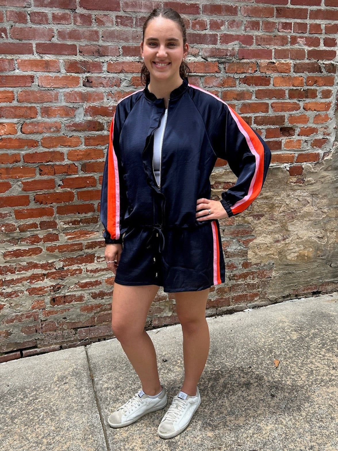 Long Sleeve Navy Track Suit Set w/ Stripe Detailing