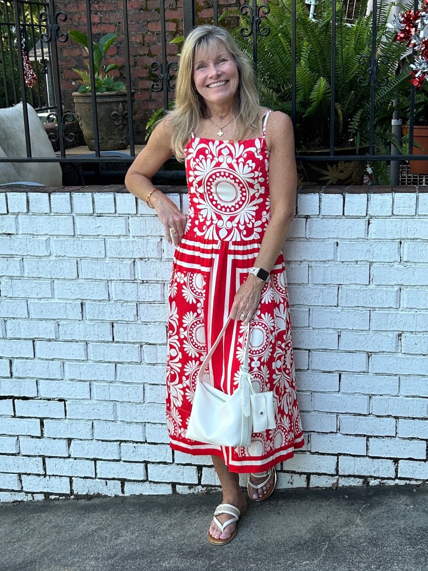 Red and Ivory Print Midi Sundress