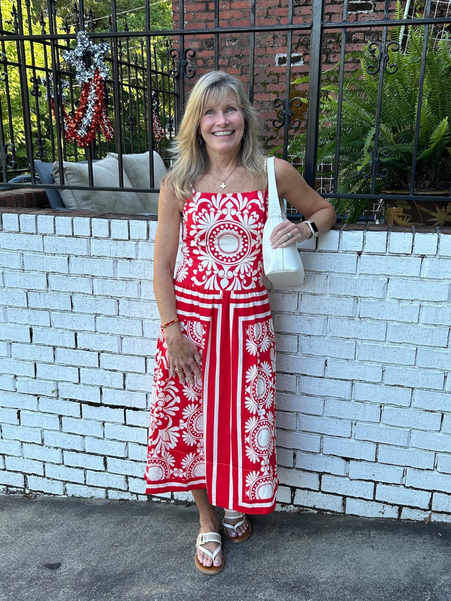 Red and Ivory Print Midi Sundress