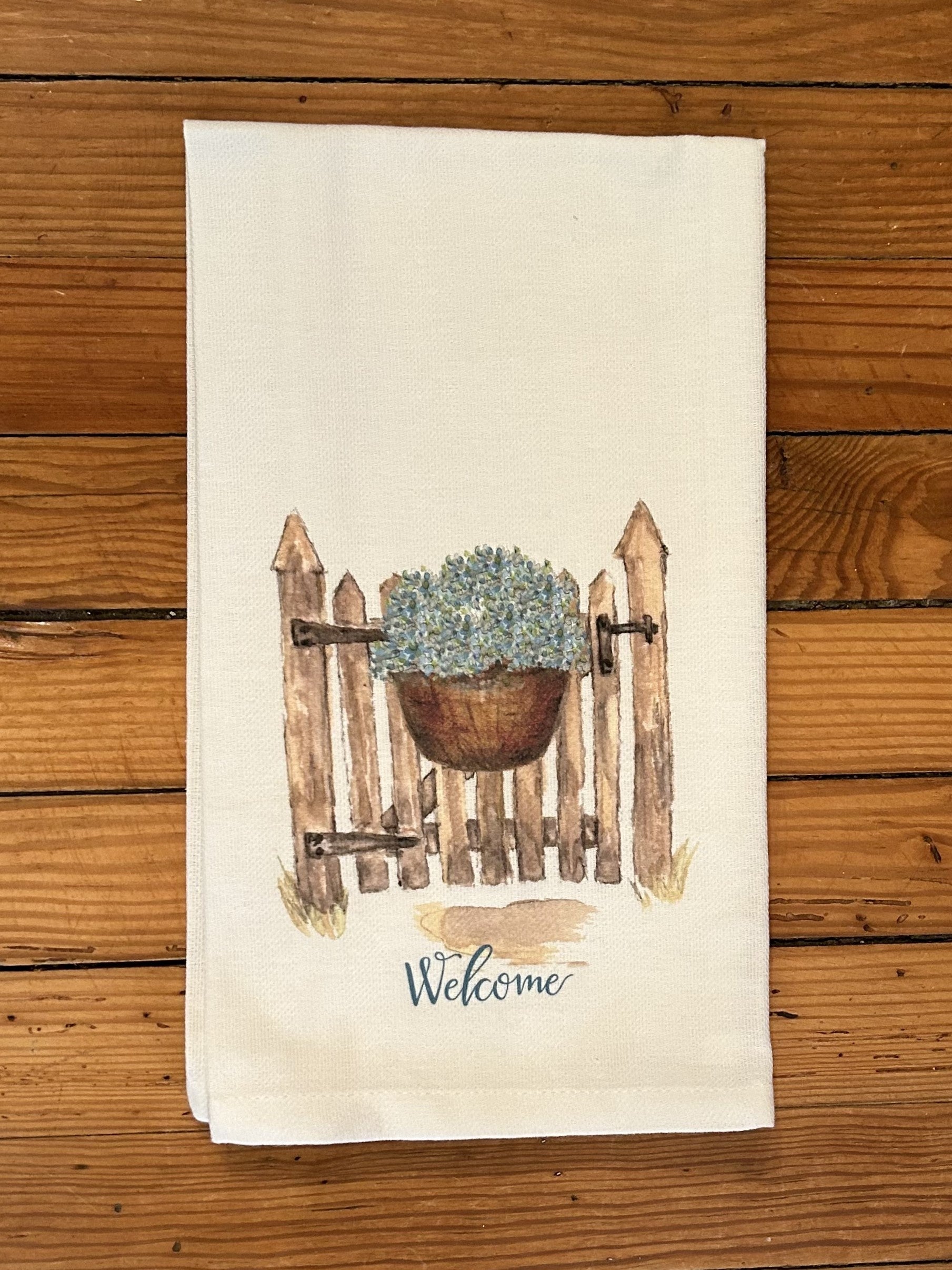 "Welcome" Fence Tea Towel